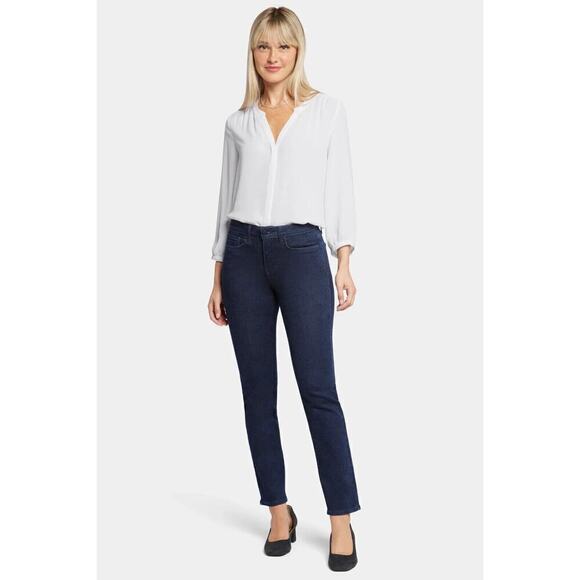 NYDJ Sheri Slim Jeans Size 12 Rinse Dark Blue Denim Slimming Stretch Nip Tuck - Picture 1 of 9